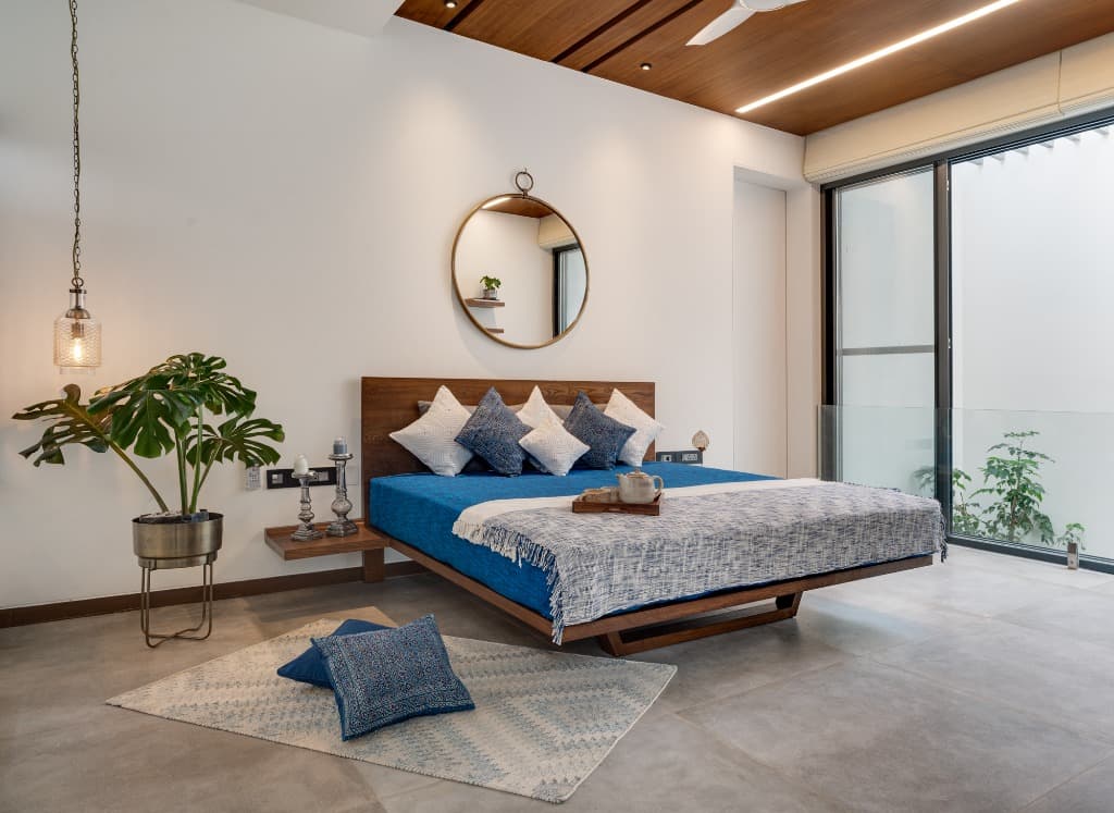 Master Suite with Cantilevered Walnut Bed