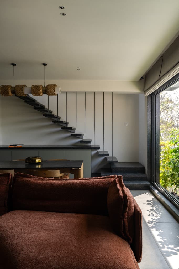 Living Salon & Floating Granite Staircase