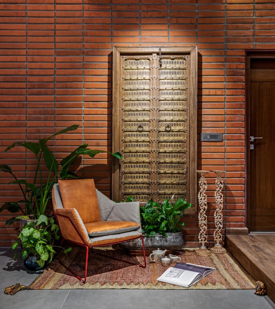 Antique Brass Door & Wire-Cut Brick Alcove