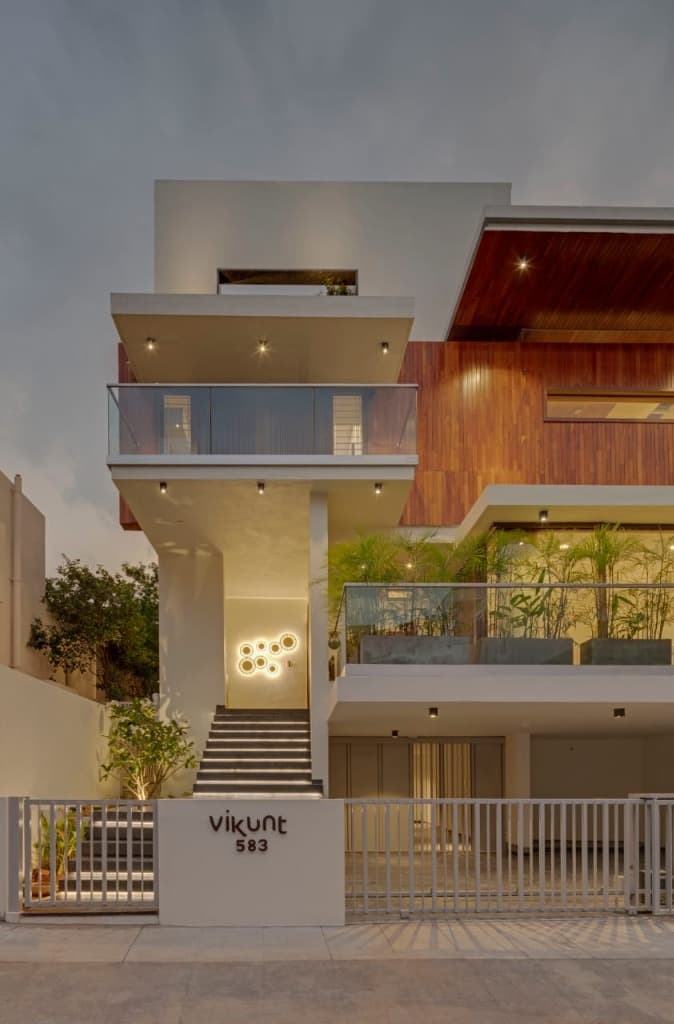 House in the Air Frontal Twilight Elevation