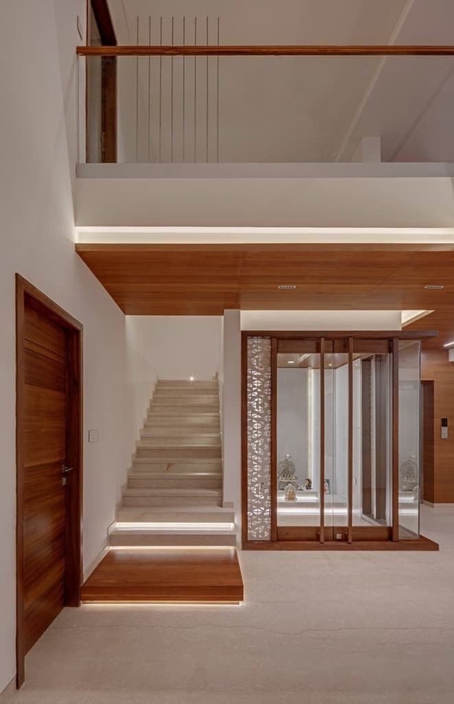 Step-Lit Staircase & Glass Prayer Room