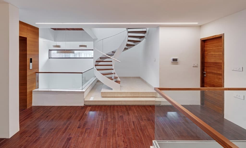 Helical Steel Spiral Staircase & Hardwood Bridge