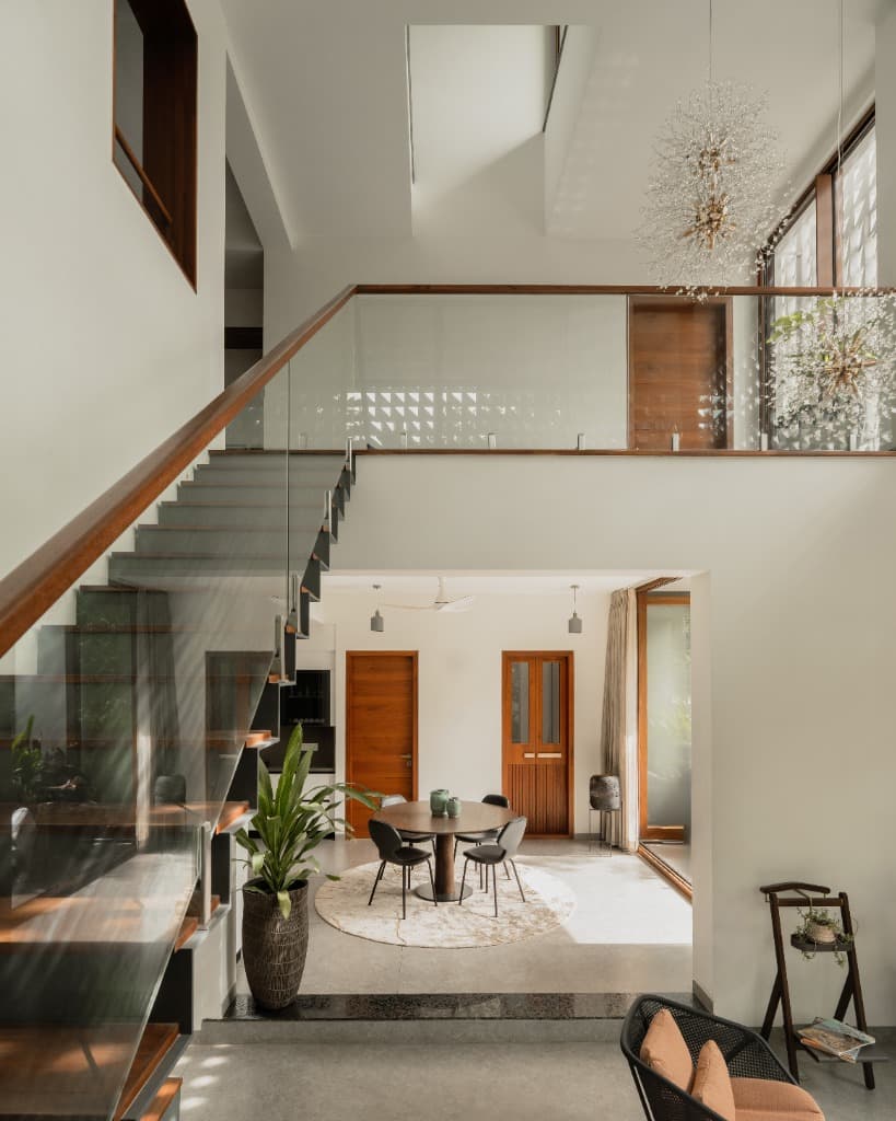 Central Atrium Staircase & Dining Vista