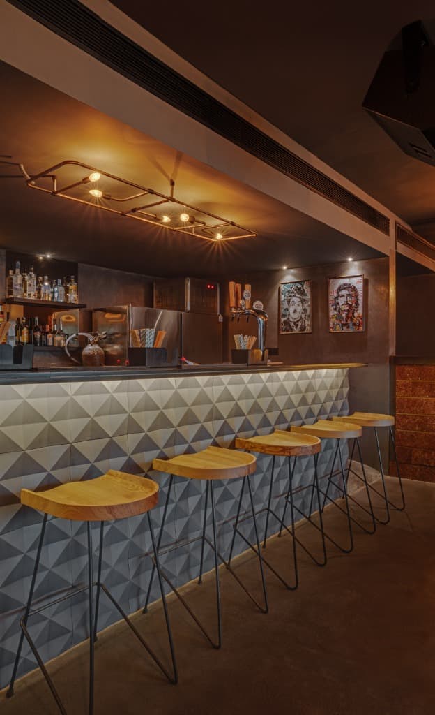 Geometric 3D Relief Tile Bar & Wire Stools