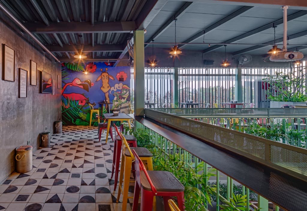 Mezzanine Balcony Mural & Monochrome Geometric Tile