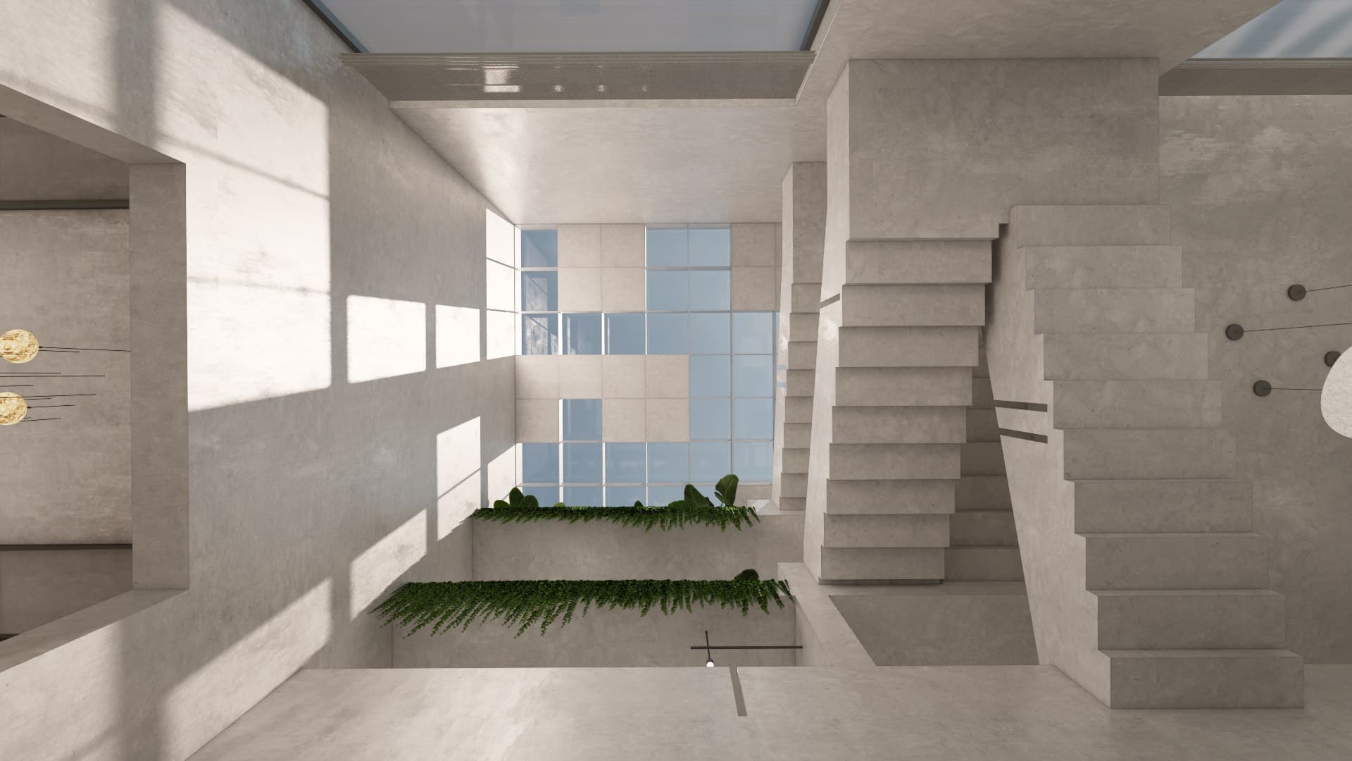 Atmospheric dusk lighting render